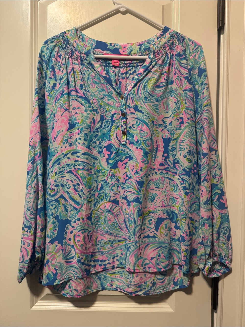 Lilly Pulitzer Blue, Pink & Green Paisley Elsa Top